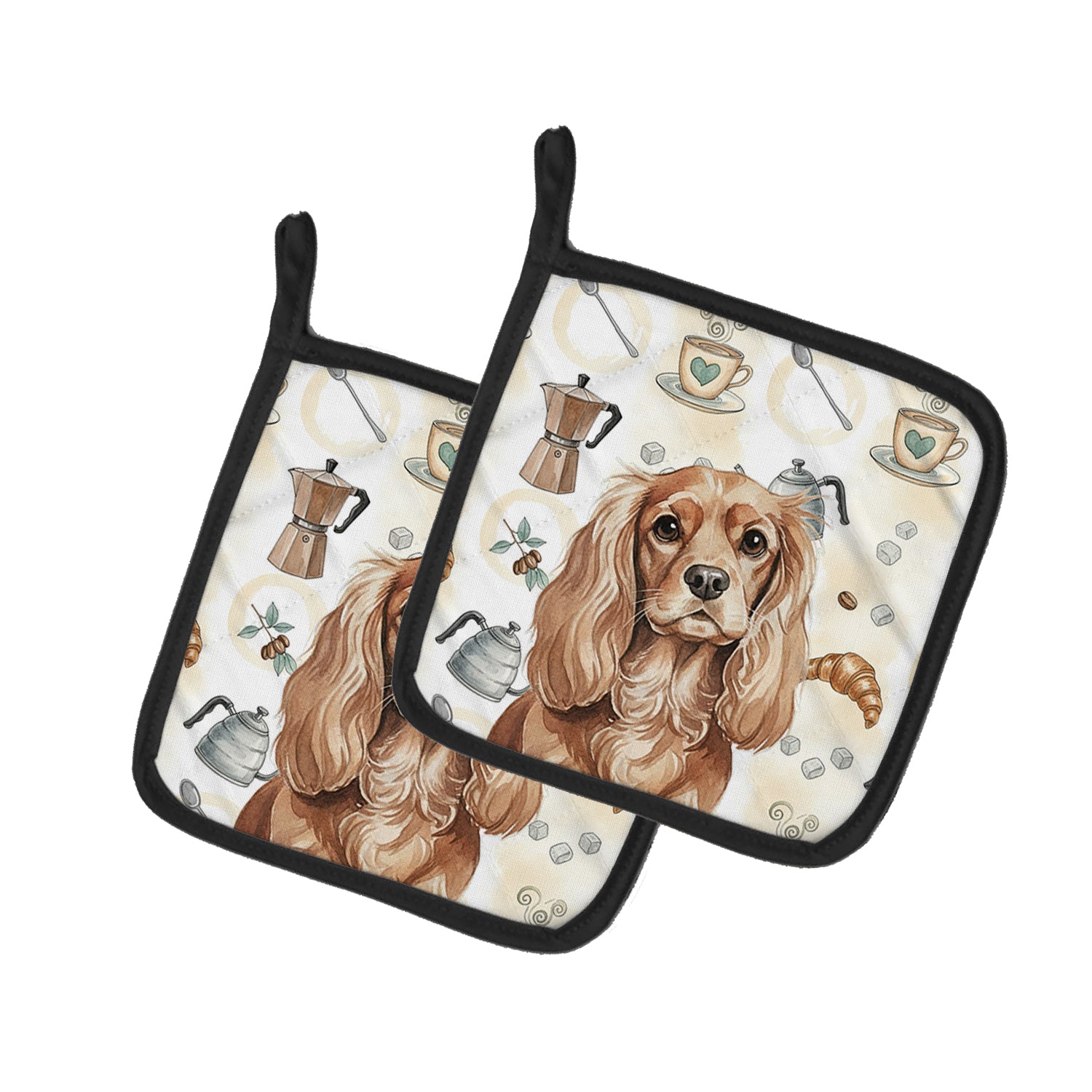 Caroline's Treasures Ruby Cavalier Spaniel Coffee Bar Pair of Pot Holders