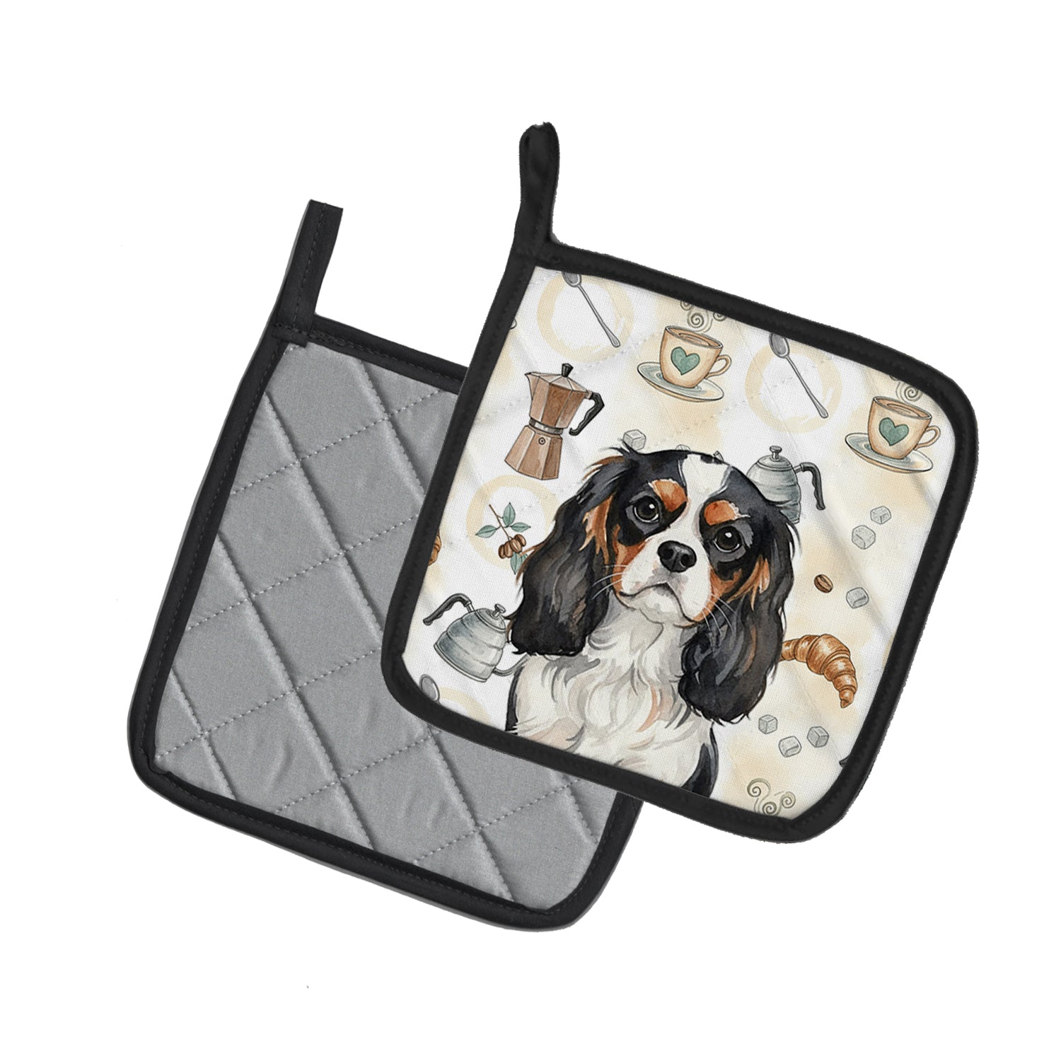 Caroline's Treasures Tricolor Cavalier Spaniel Coffee Bar Pair of Pot Holders