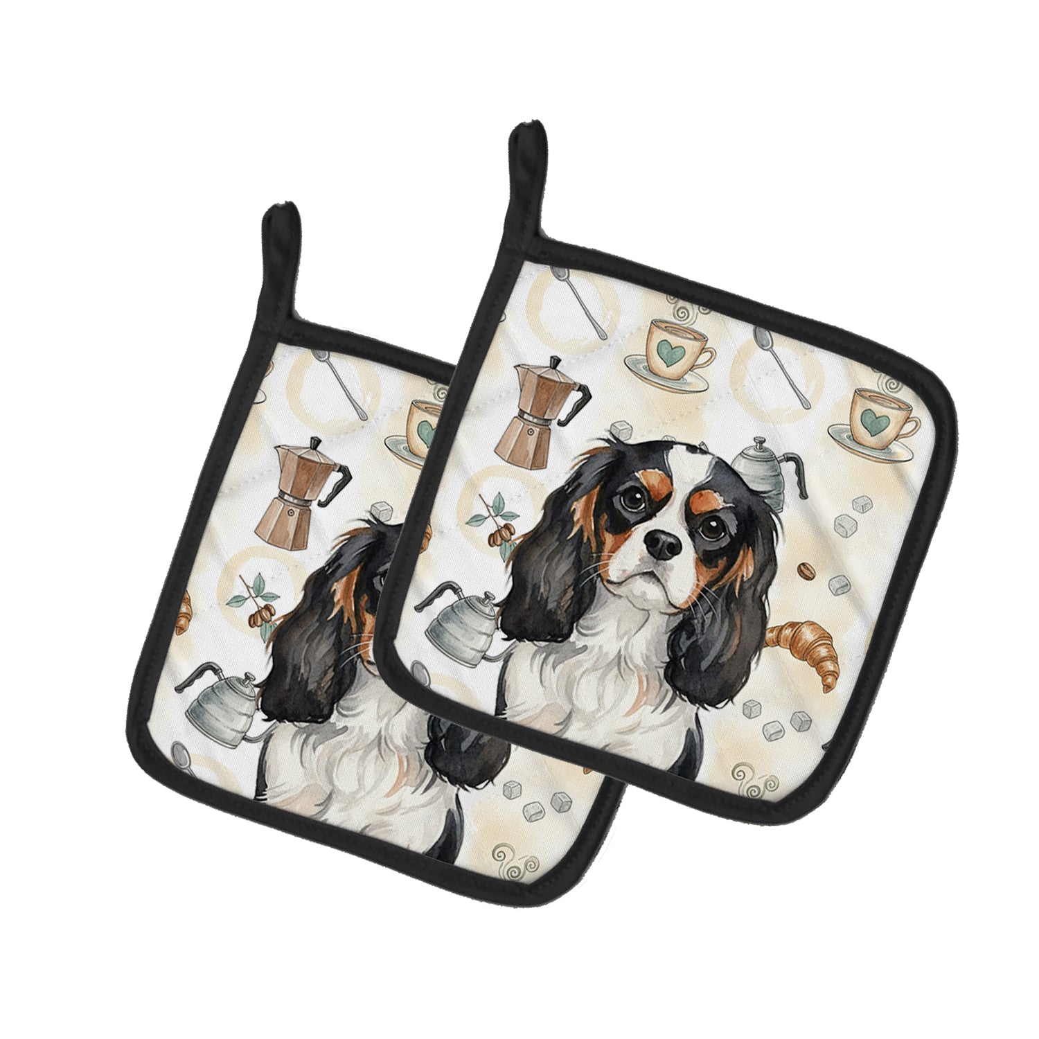 Caroline's Treasures Tricolor Cavalier Spaniel Coffee Bar Pair of Pot Holders