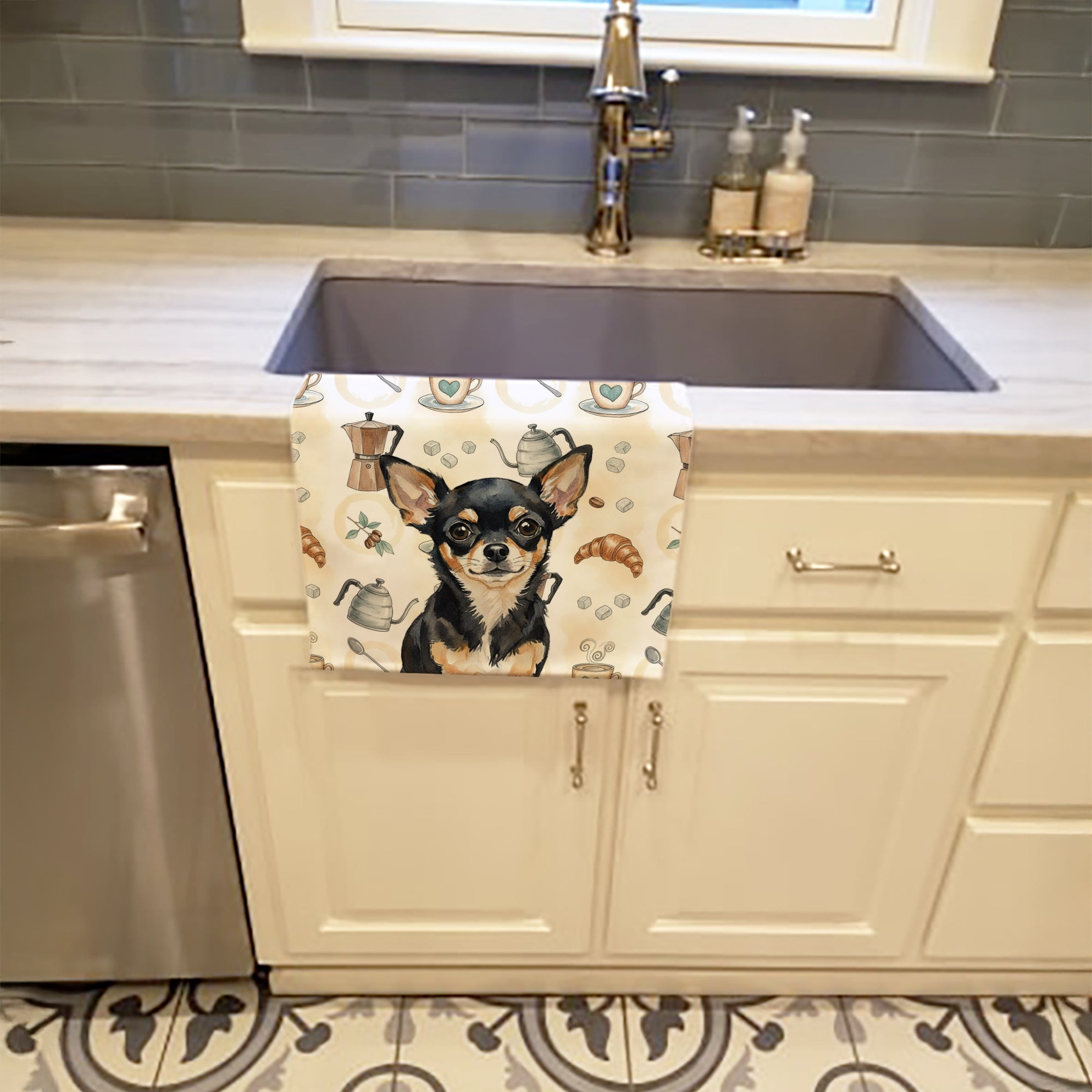 Caroline's Treasures Black and Tan Chihuahua Coffee Bar Kitchen Towel