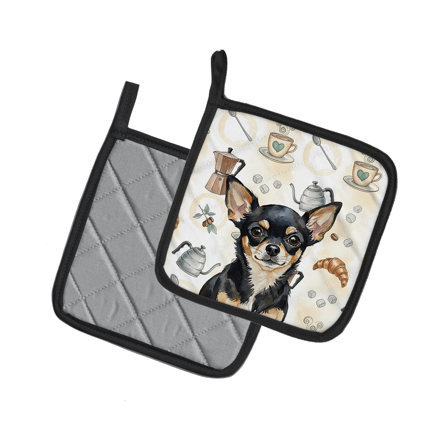 Caroline's Treasures Black and Tan Chihuahua Coffee Bar Pair of Pot Holders