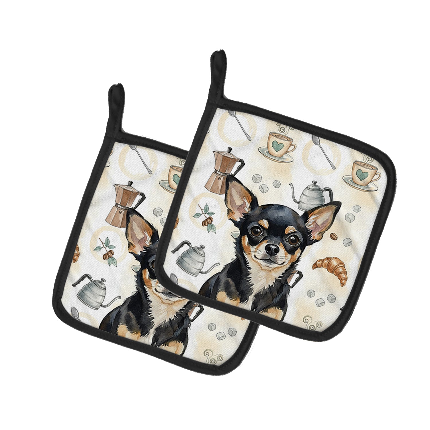 Caroline's Treasures Black and Tan Chihuahua Coffee Bar Pair of Pot Holders