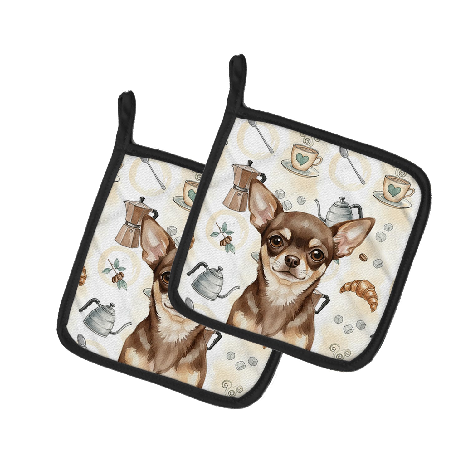 Caroline's Treasures Chocolate Chihuahua Coffee Bar Pair of Pot Holders