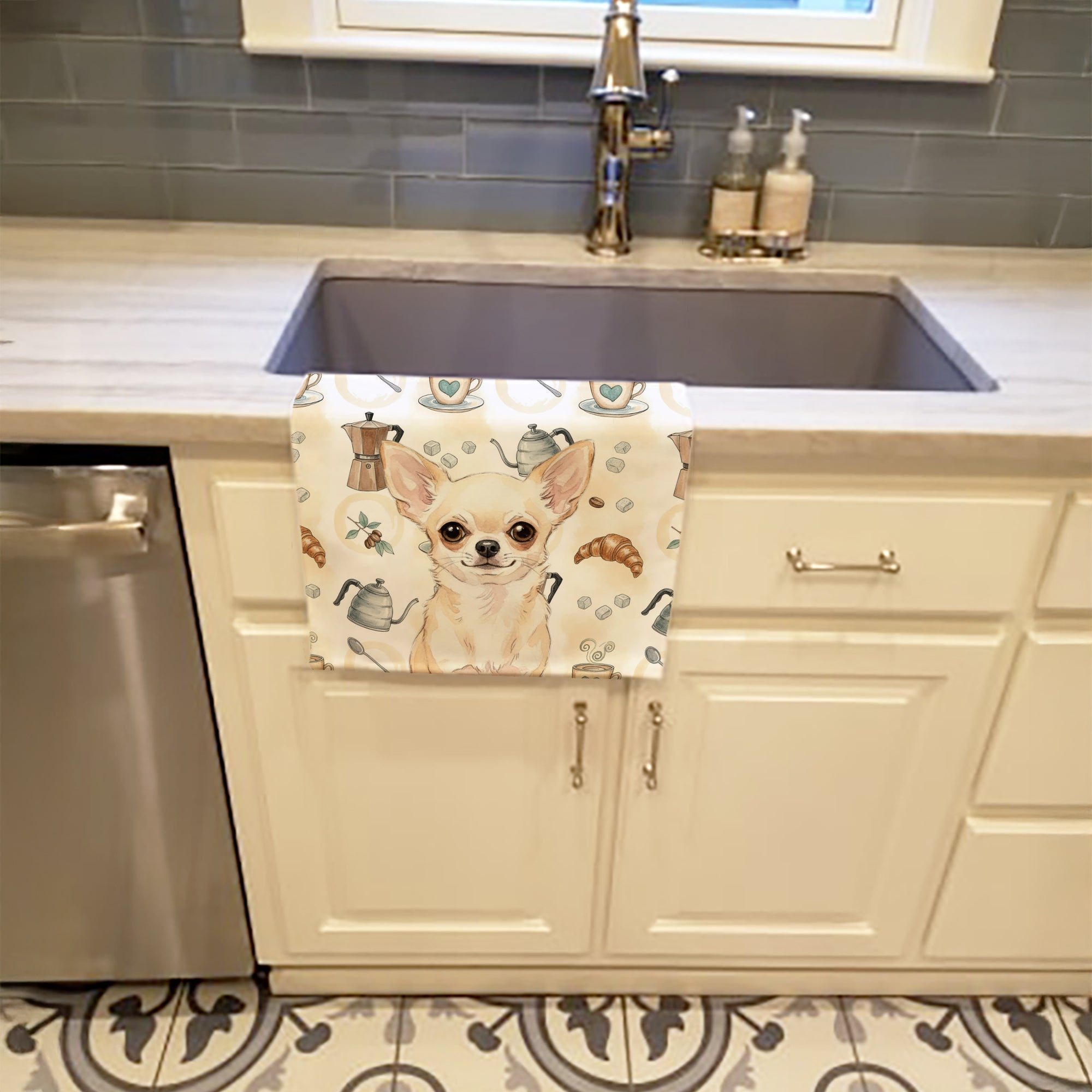 Caroline's Treasures Cream Chihuahua Coffee Bar Kitchen Towel