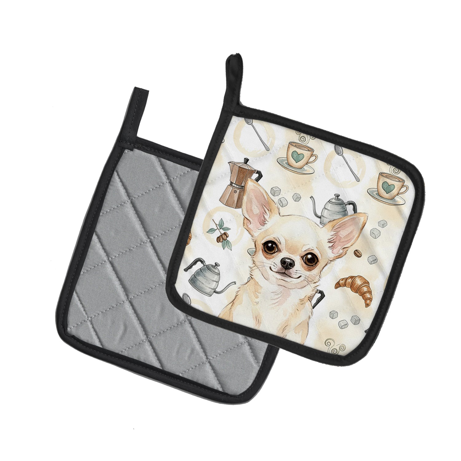 Caroline's Treasures Cream Chihuahua Coffee Bar Pair of Pot Holders