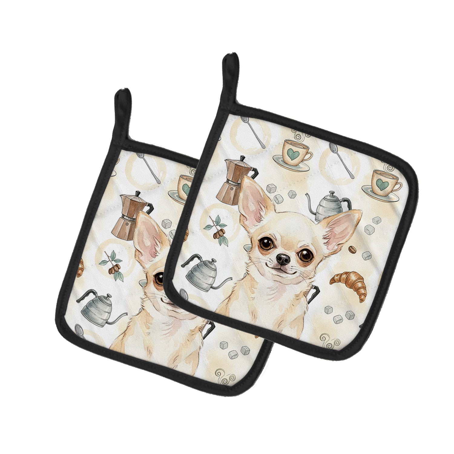 Caroline's Treasures Cream Chihuahua Coffee Bar Pair of Pot Holders