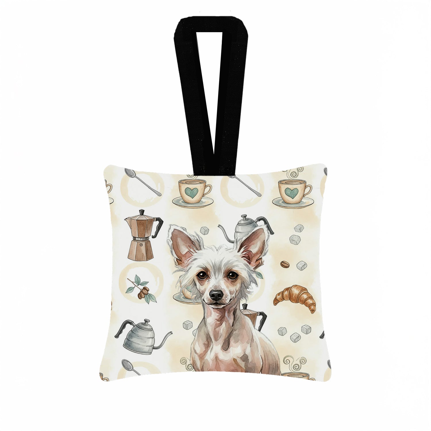 Caroline's Treasures Hairless Chinese Crested Coffee Bar Hanging Square Fabric Ornament 3.5 × 3.5