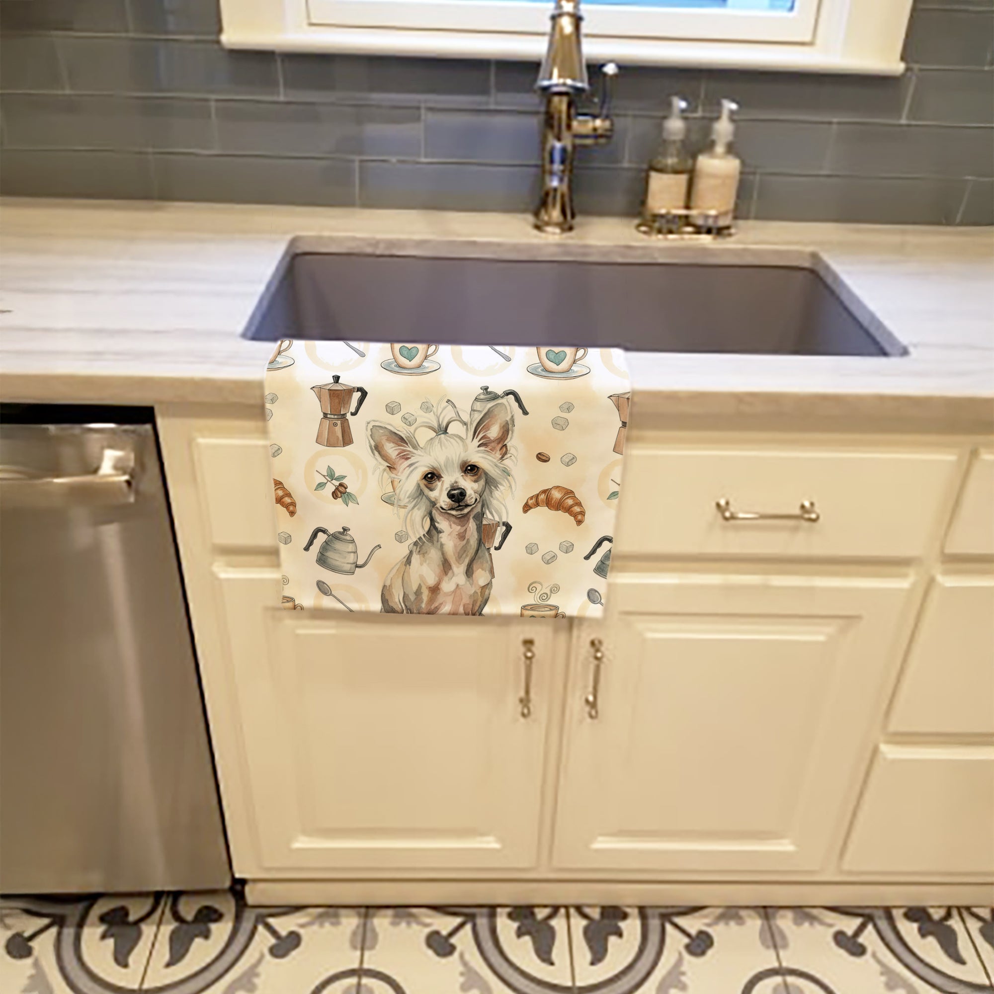 Caroline's Treasures Hairless Mottled Pattern Chinese Crested Coffee Bar Kitchen Towel