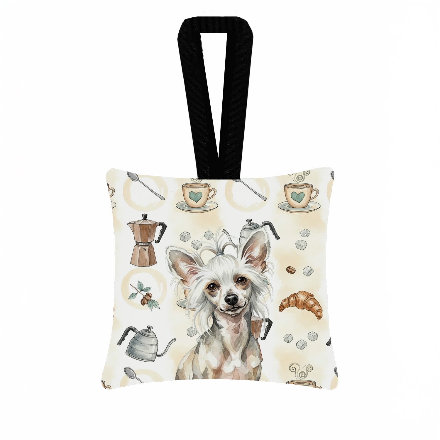 Caroline's Treasures Hairless Mottled Pattern Chinese Crested Coffee Bar Hanging Square Fabric Ornament 3.5 × 3.5