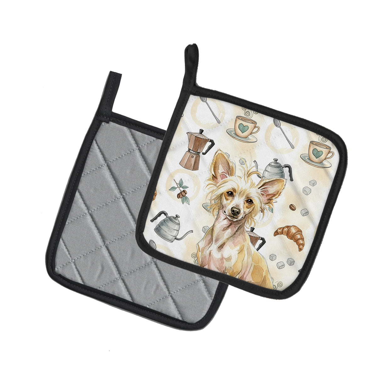 Caroline's Treasures Hairless Palomino Chinese Crested Coffee Bar Pair of Pot Holders