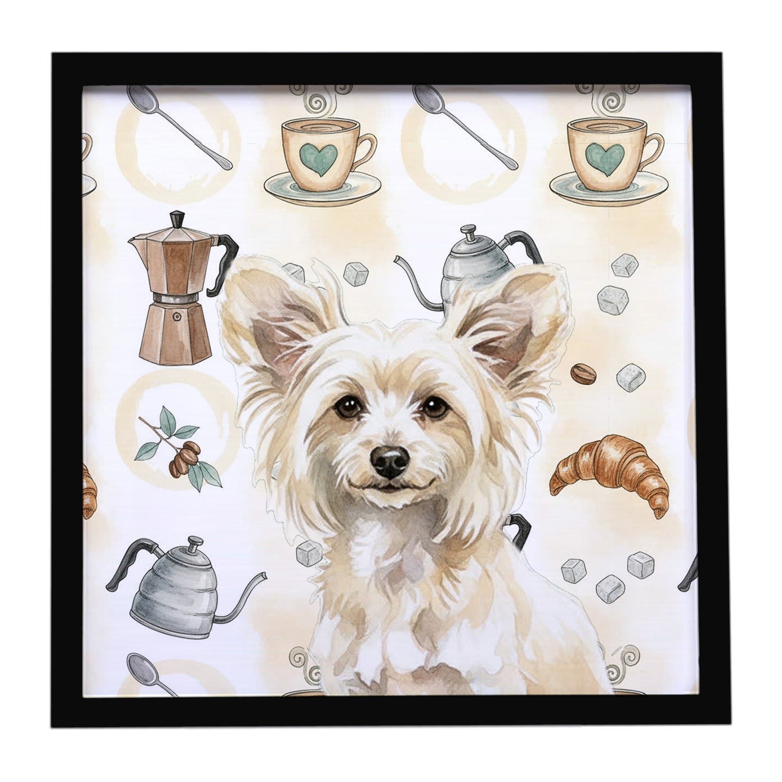 Caroline's Treasures Powderpuff Chinese Crested Coffee Bar Framed Metal Print