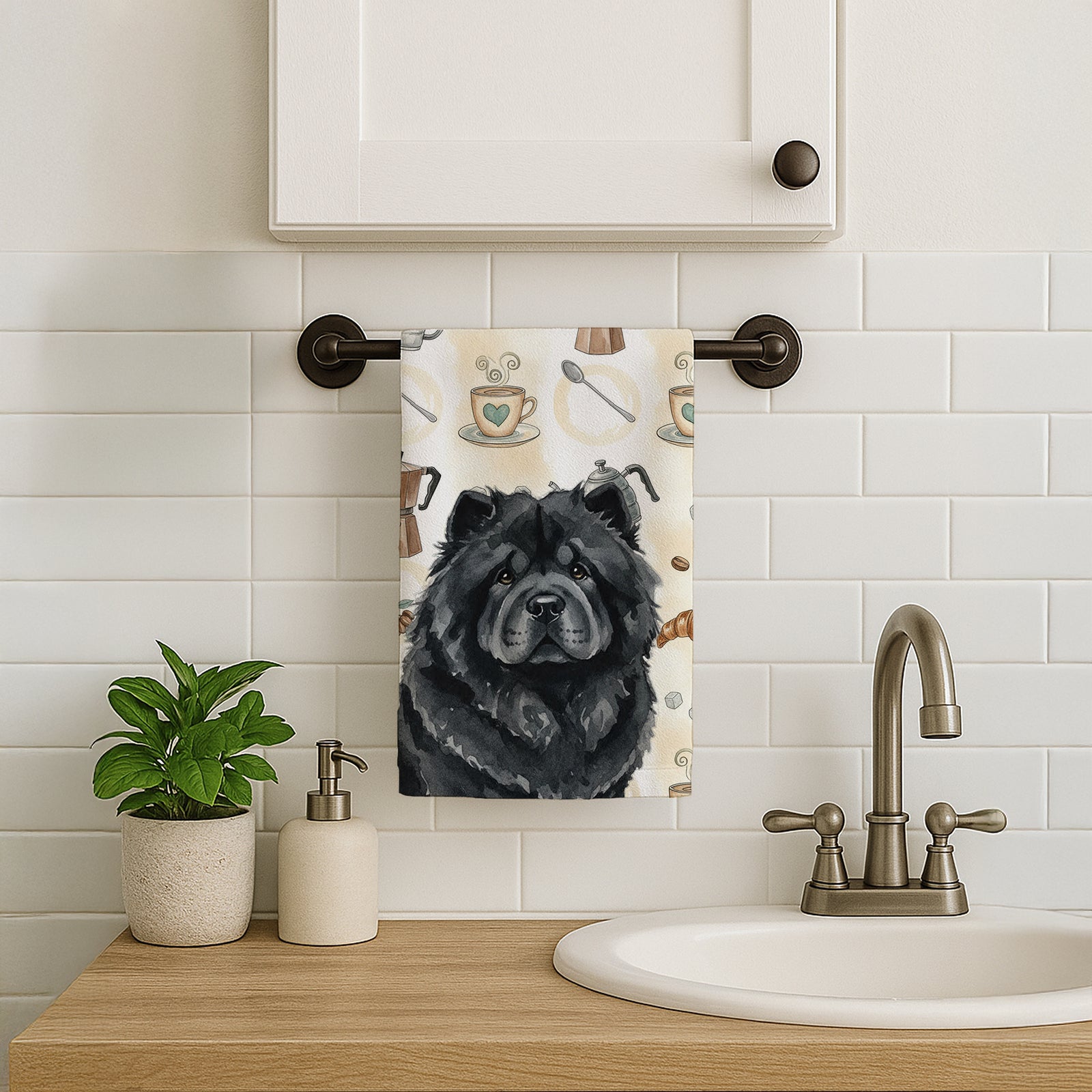 Caroline's Treasures Black Chow Chow Coffee Bar Kitchen Towel