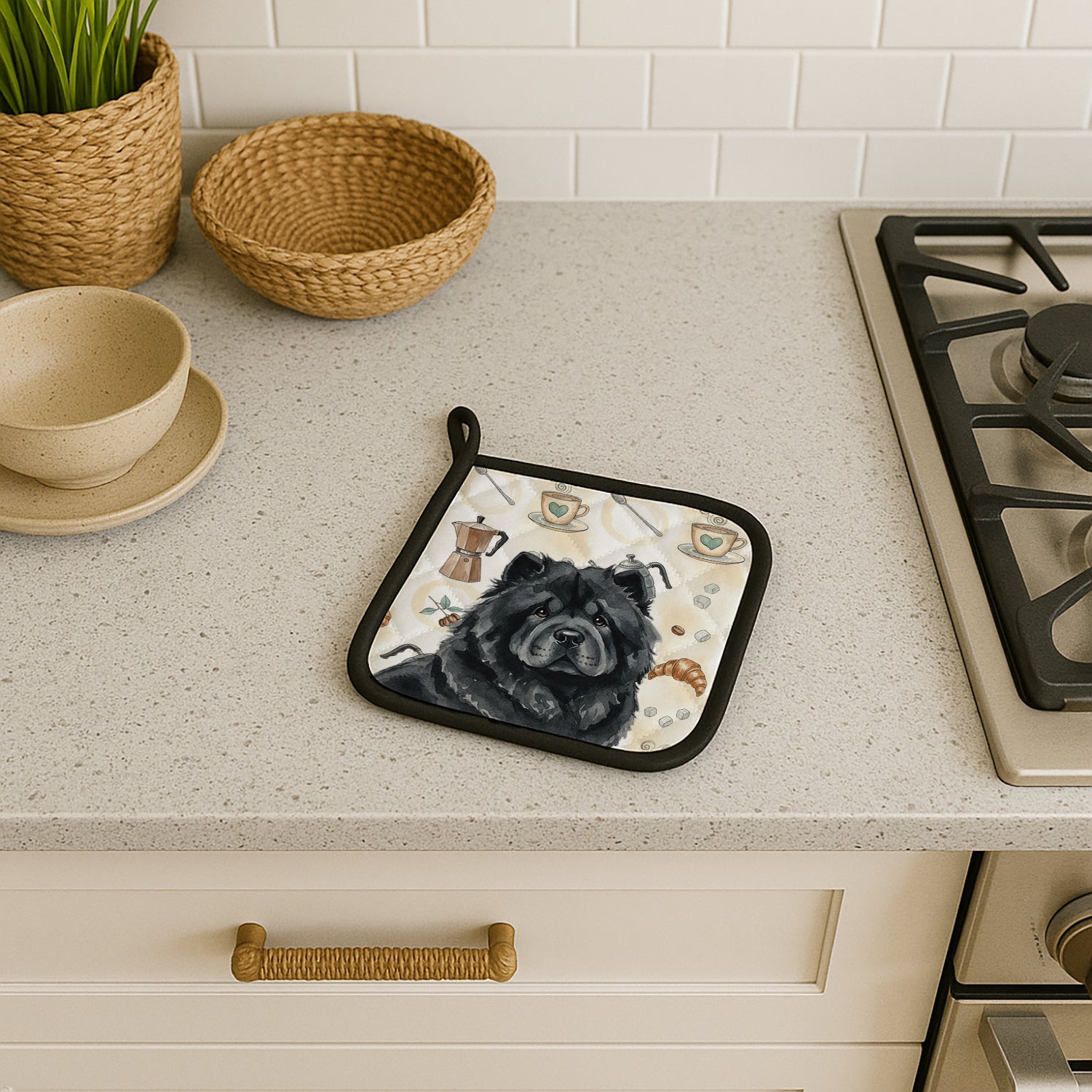 Caroline's Treasures Black Chow Chow Coffee Bar Pair of Pot Holders