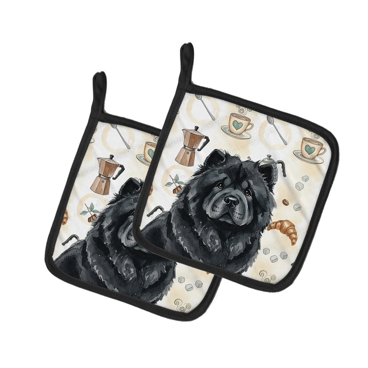 Caroline's Treasures Black Chow Chow Coffee Bar Pair of Pot Holders