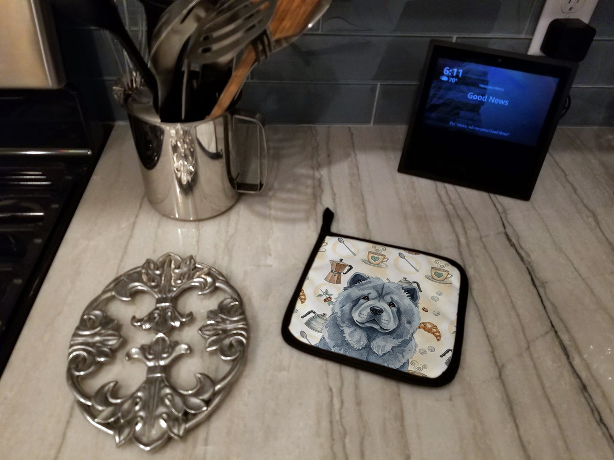 Caroline's Treasures Blue Chow Chow Coffee Bar Pair of Pot Holders