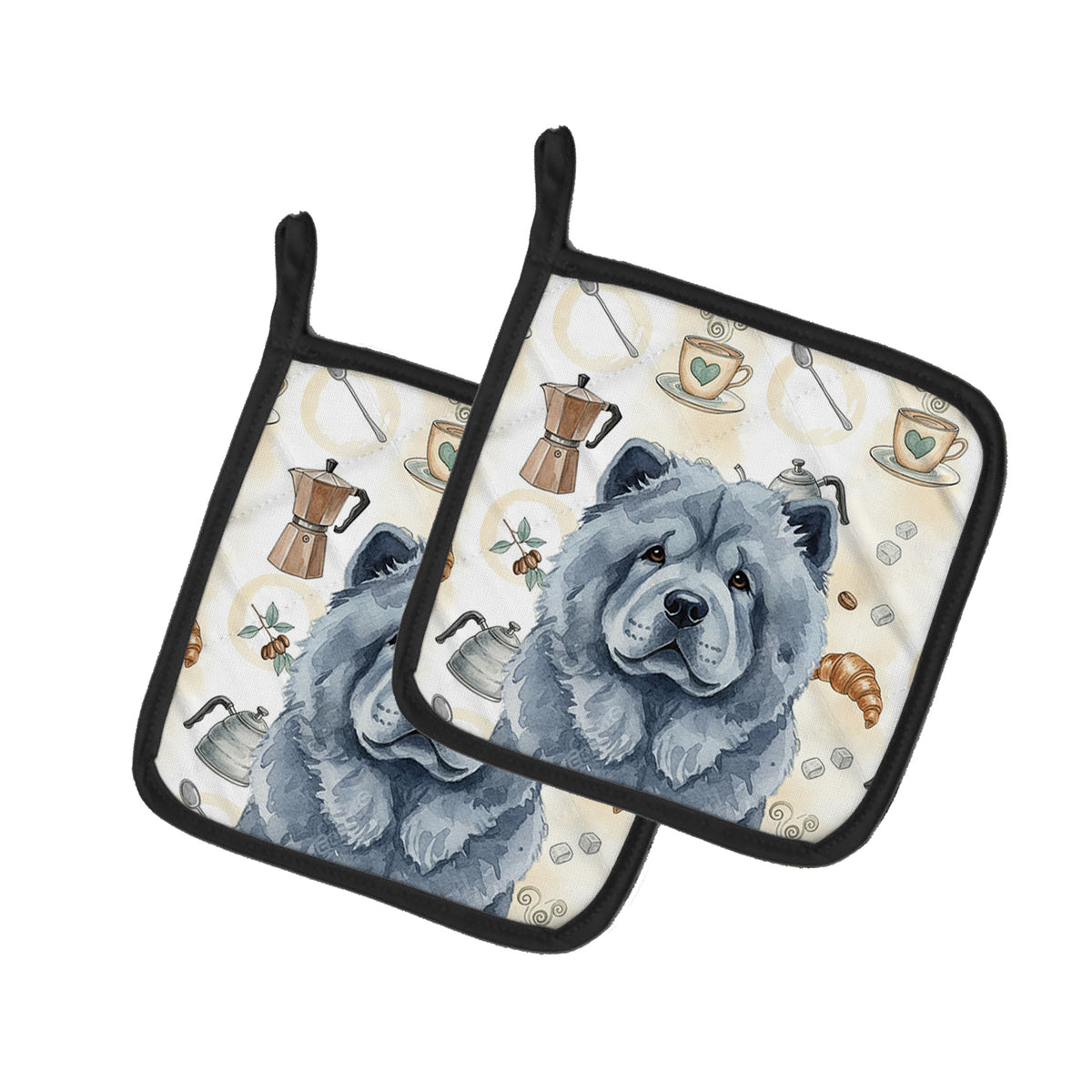 Caroline's Treasures Blue Chow Chow Coffee Bar Pair of Pot Holders