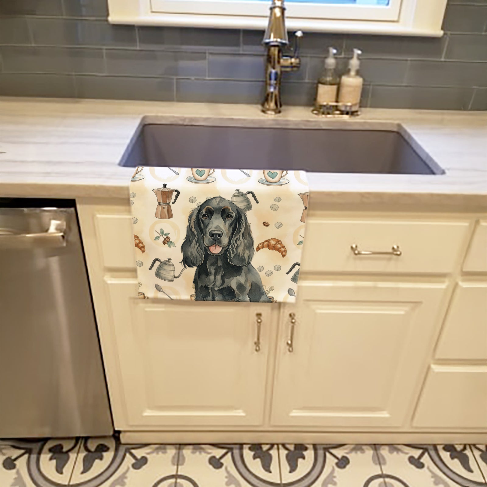 Caroline's Treasures Black Cocker Spaniel Coffee Bar Kitchen Towel