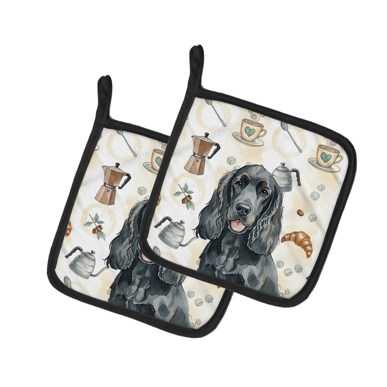 Caroline's Treasures Black Cocker Spaniel Coffee Bar Pair of Pot Holders