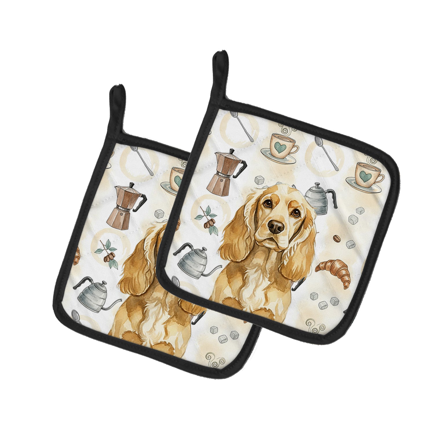 Caroline's Treasures Buff Cocker Spaniel Coffee Bar Pair of Pot Holders