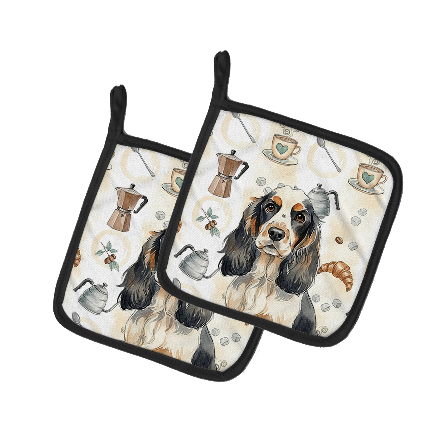 Caroline's Treasures Parti Cocker Spaniel Coffee Bar Pair of Pot Holders