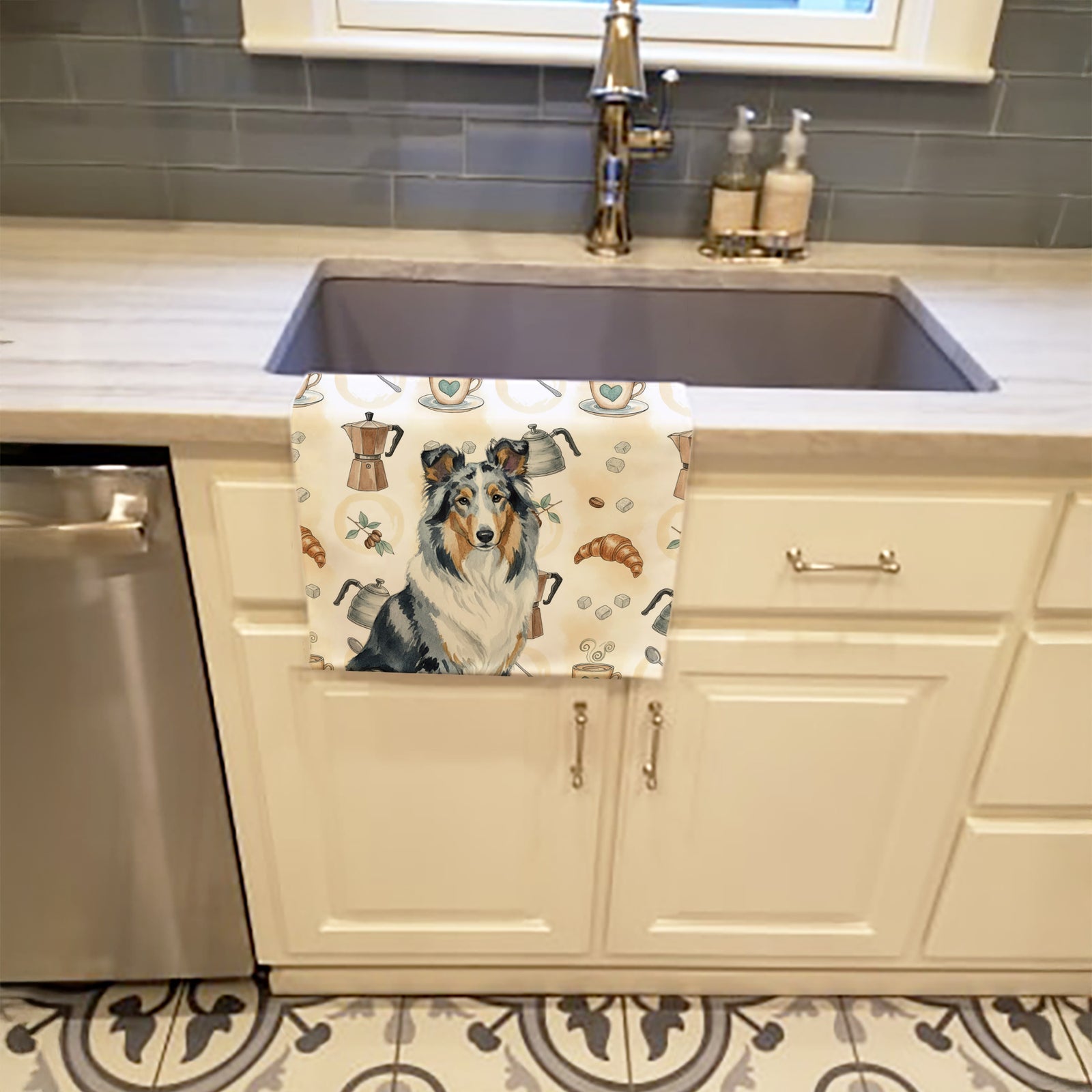 Caroline's Treasures Blue Merle Collie Coffee Bar Kitchen Towel