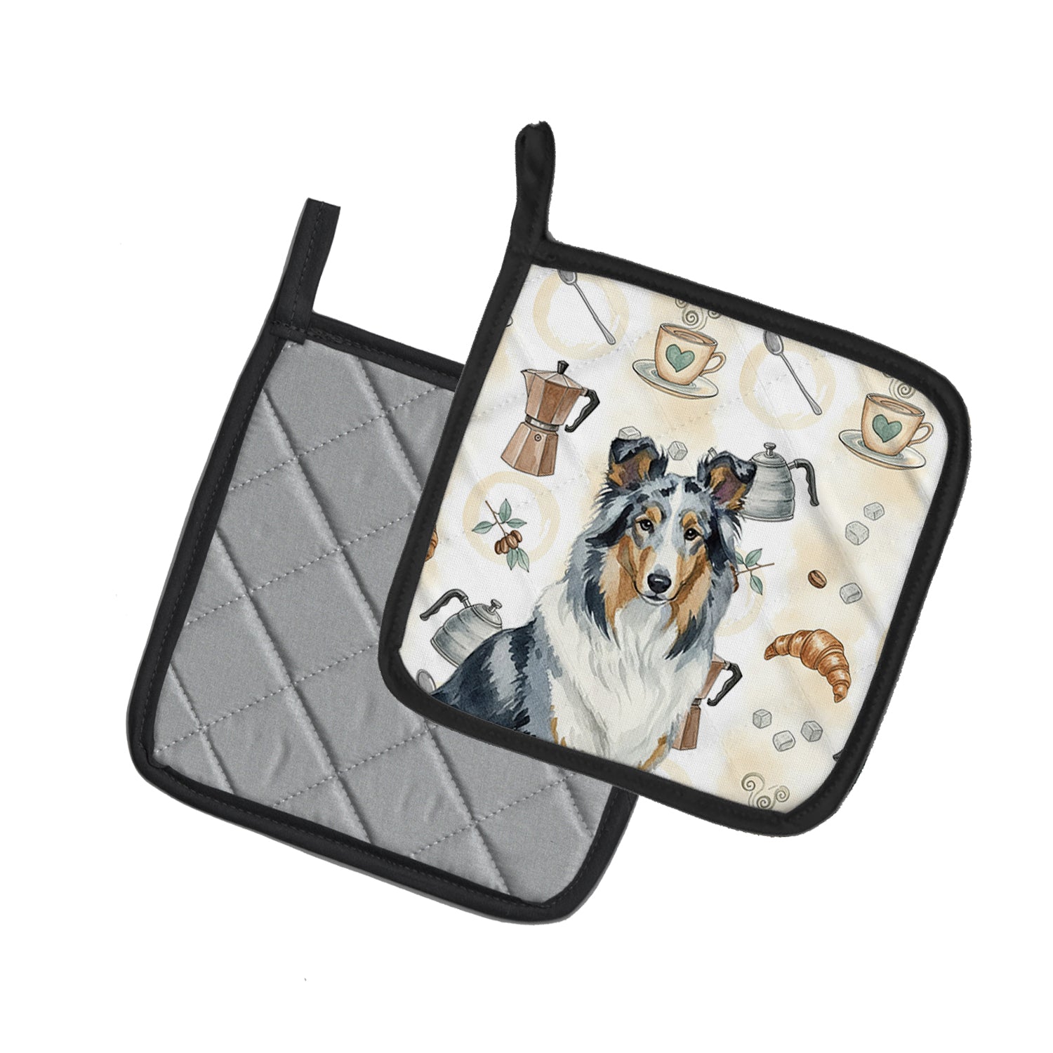 Caroline's Treasures Blue Merle Collie Coffee Bar Pair of Pot Holders