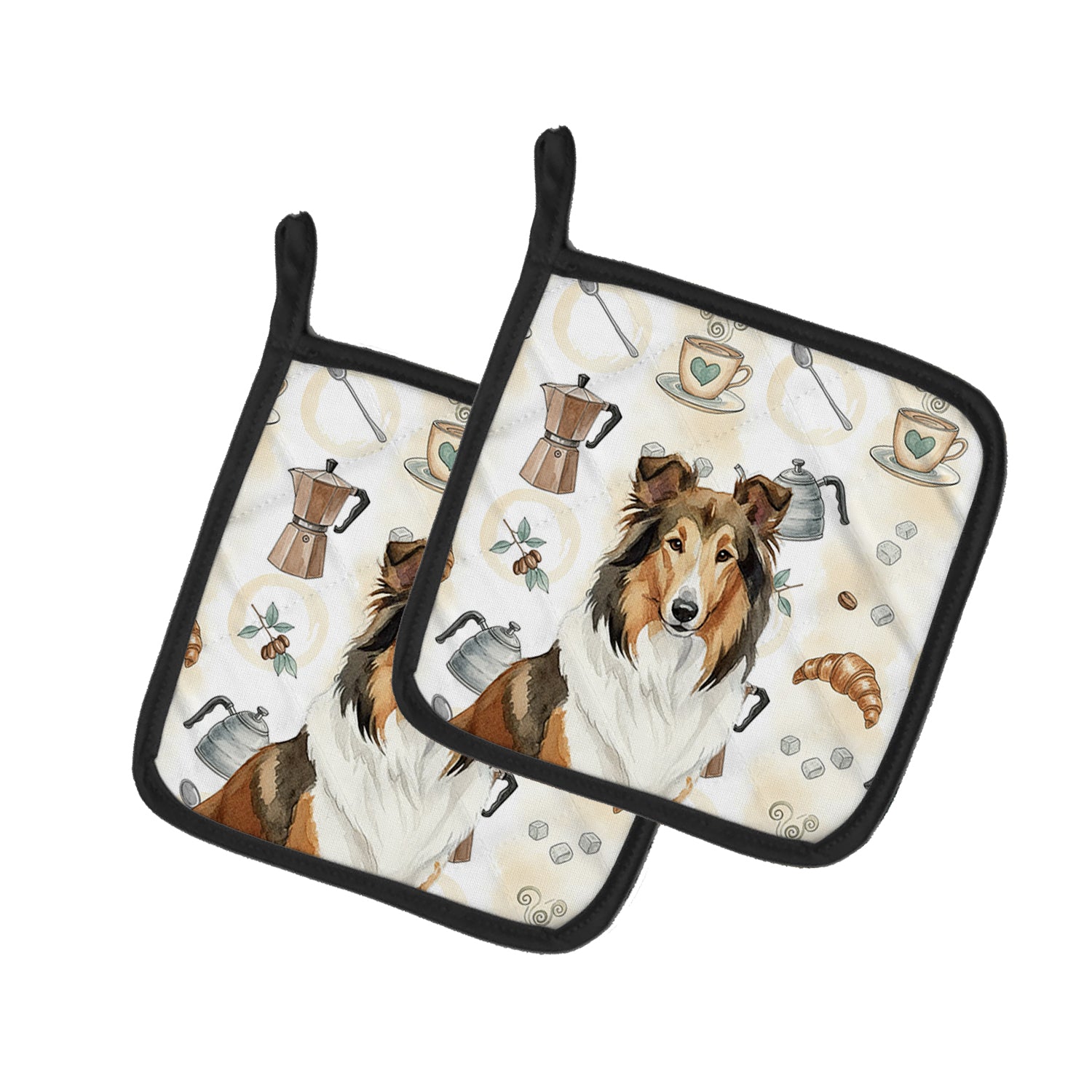 Caroline's Treasures Sable Collie Coffee Bar Pair of Pot Holders