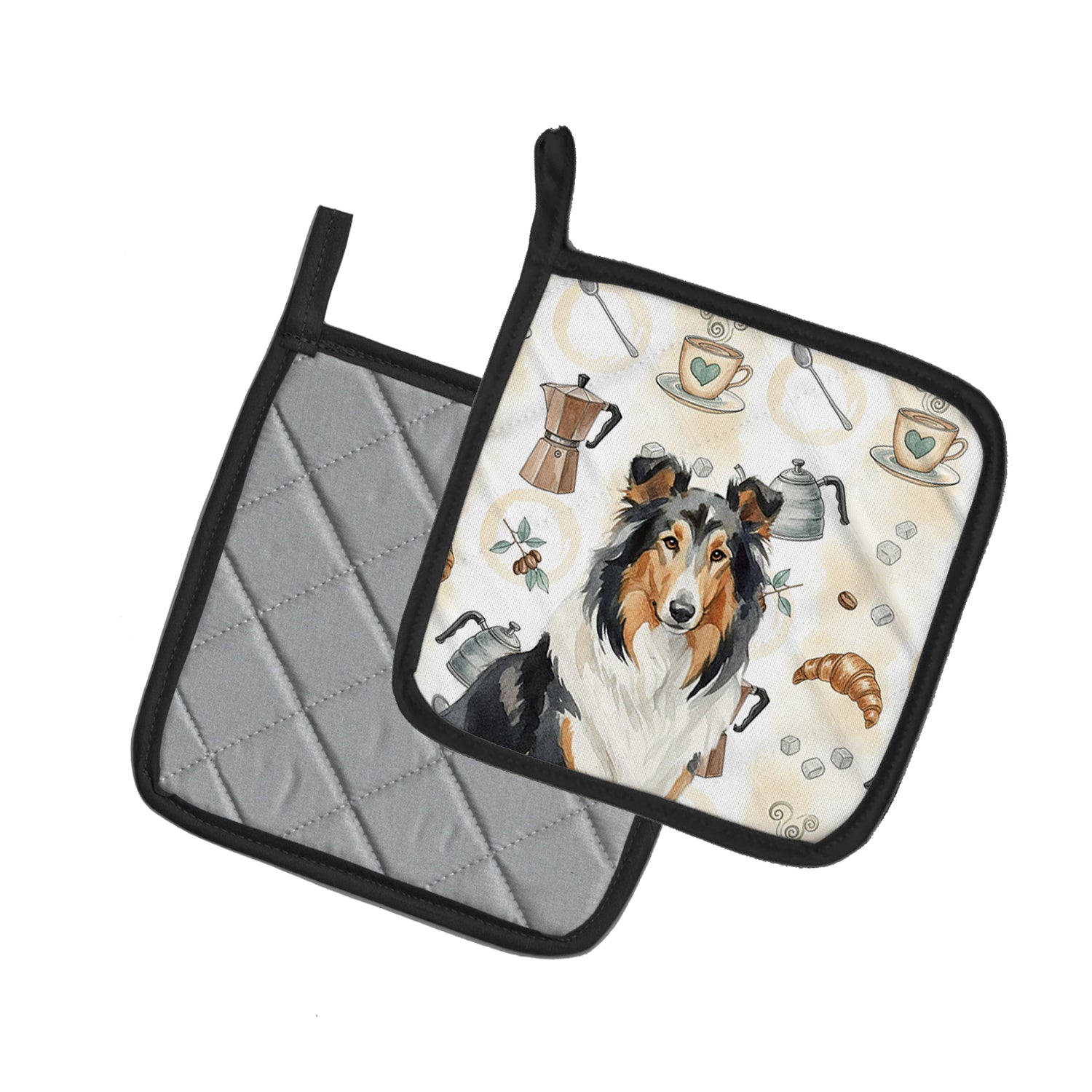 Caroline's Treasures Tricolor Collie Coffee Bar Pair of Pot Holders