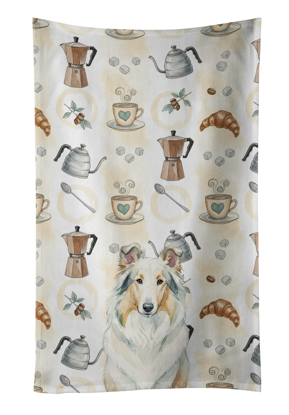 Caroline's Treasures White Collie Coffee Bar Kitchen Towel