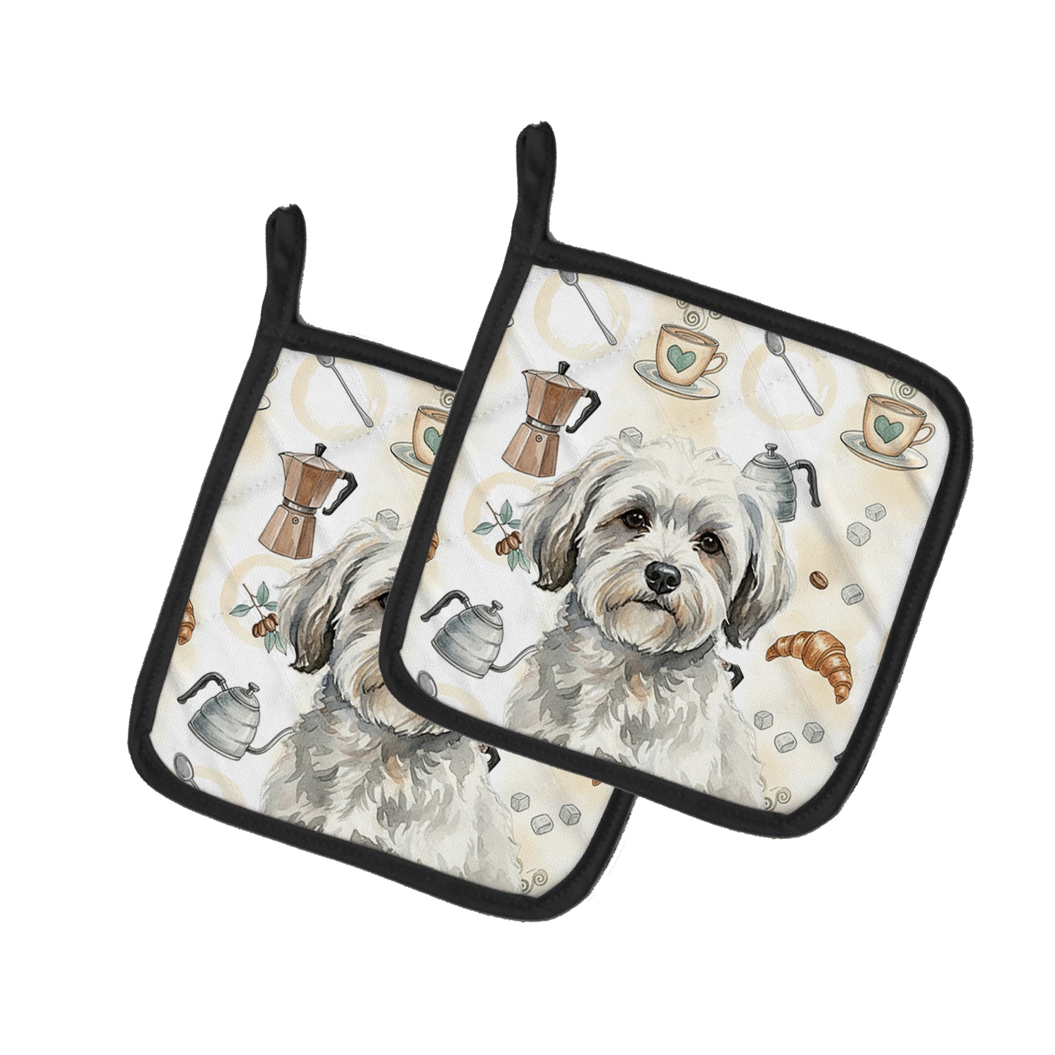 Caroline's Treasures White with Gray Coton de Tulear Coffee Bar Pair of Pot Holders