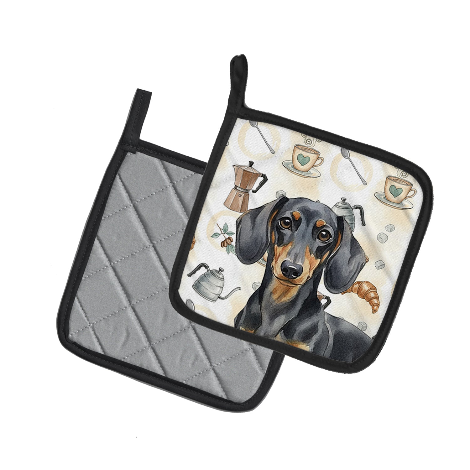 Caroline's Treasures Black and Tan Dachshund Coffee Bar Pair of Pot Holders