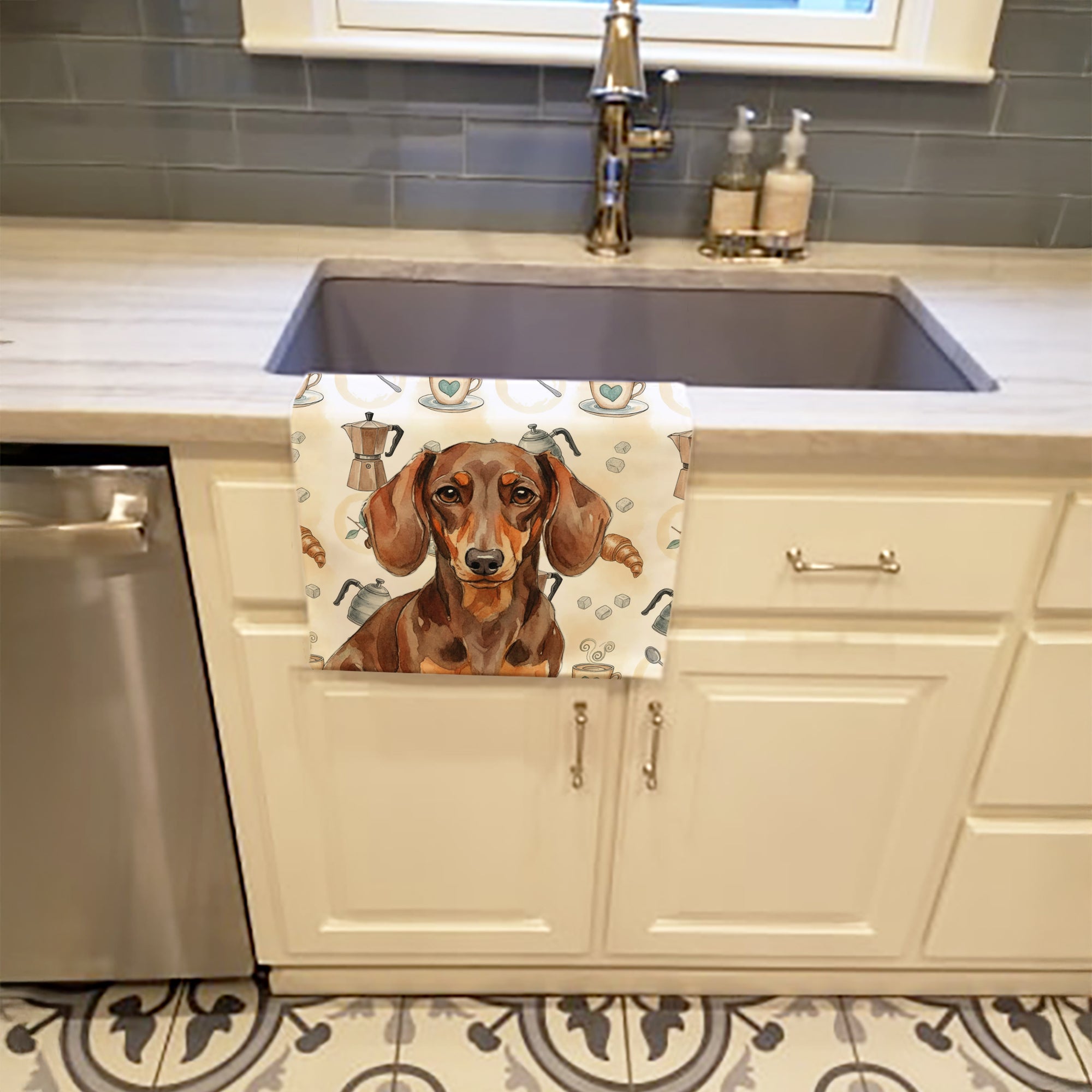 Caroline's Treasures Chocolate and Tan Dachshund Coffee Bar Kitchen Towel