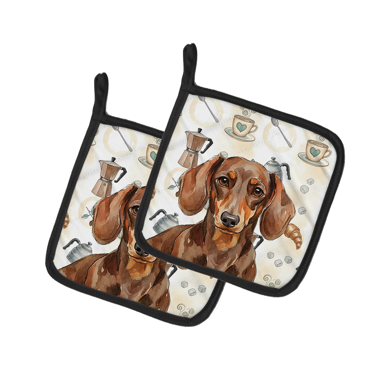 Caroline's Treasures Chocolate and Tan Dachshund Coffee Bar Pair of Pot Holders