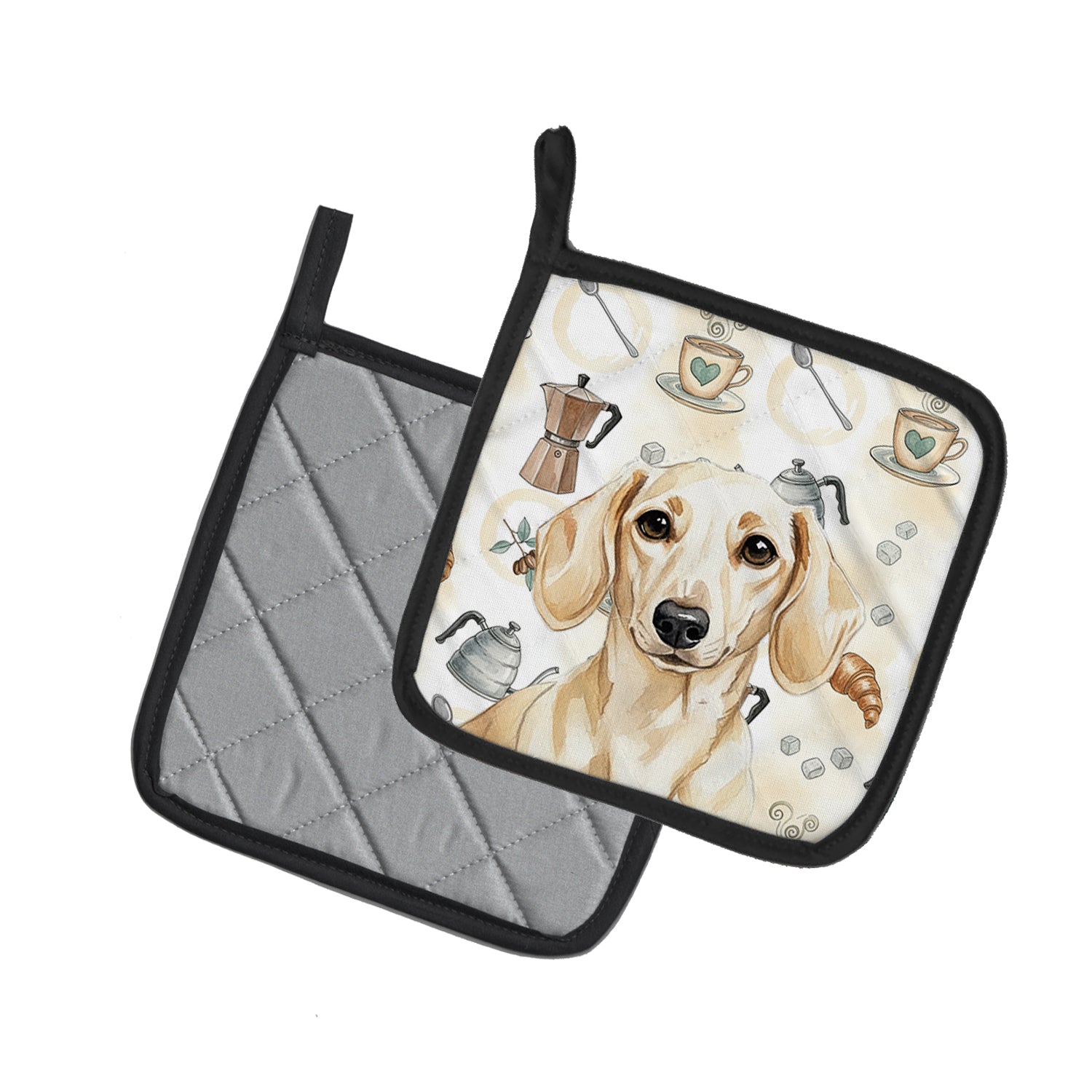 Caroline's Treasures Cream Dachshund Coffee Bar Pair of Pot Holders