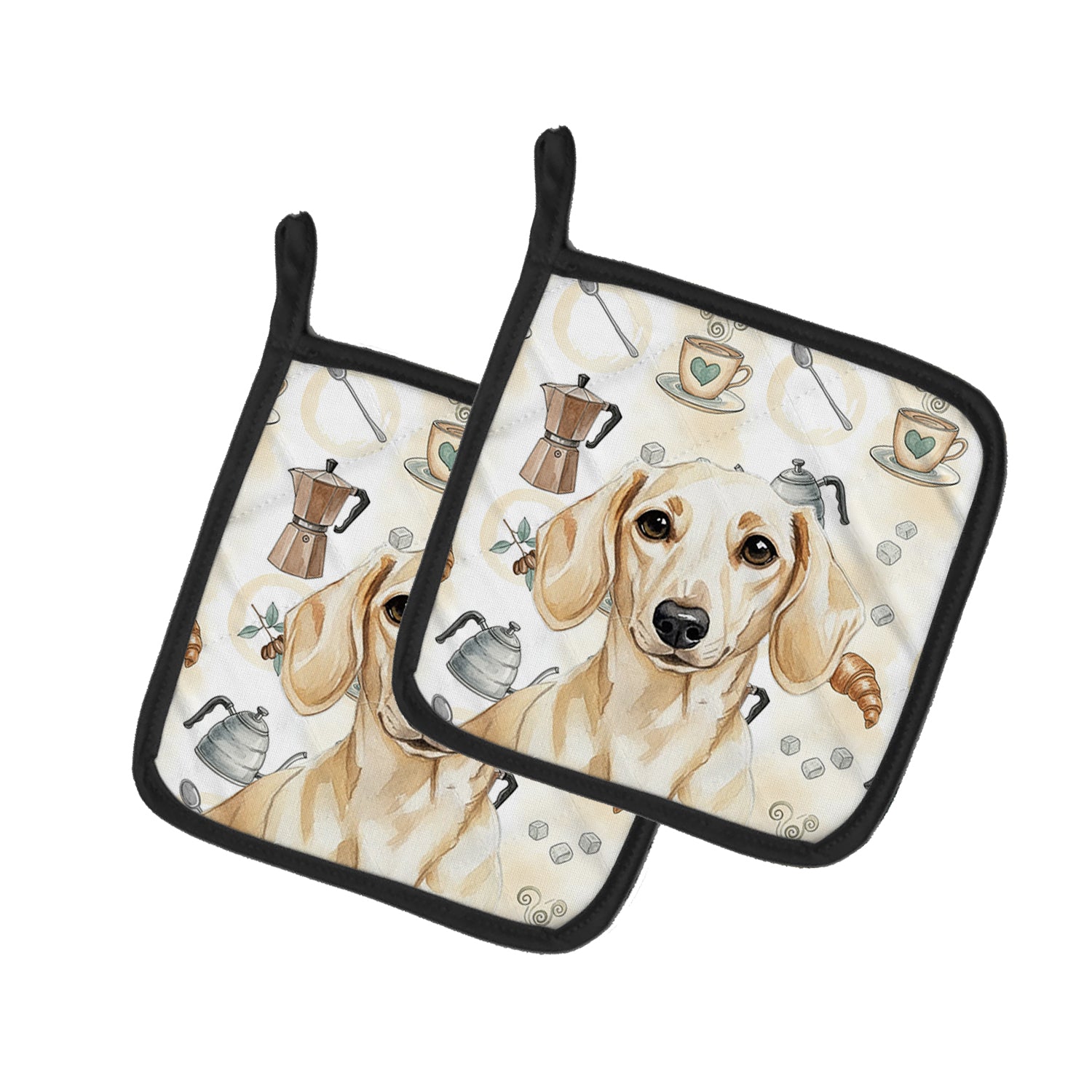Caroline's Treasures Cream Dachshund Coffee Bar Pair of Pot Holders