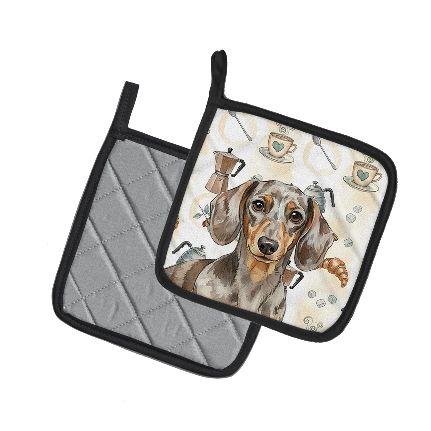 Caroline's Treasures Dapple Dachshund Coffee Bar Pair of Pot Holders