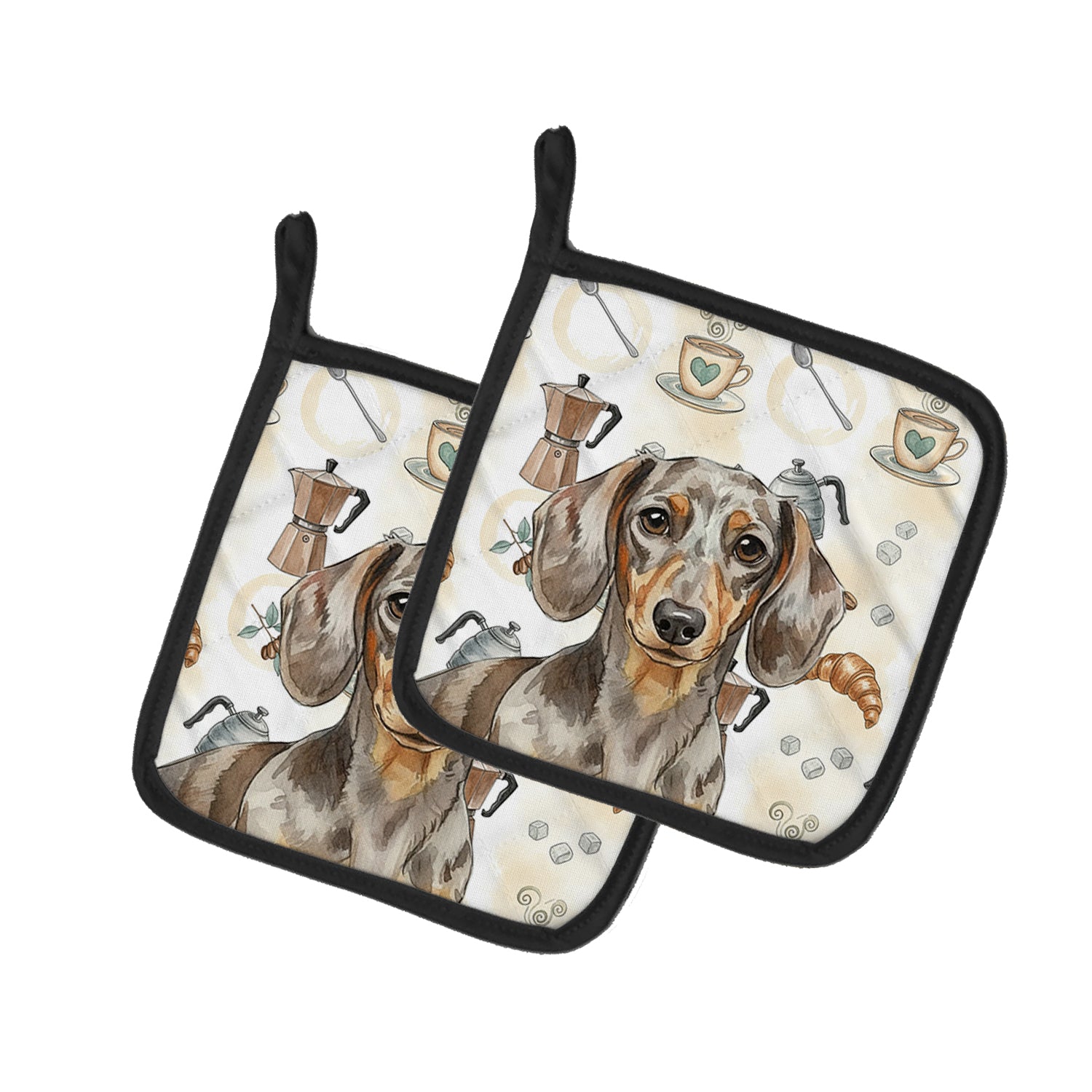 Caroline's Treasures Dapple Dachshund Coffee Bar Pair of Pot Holders