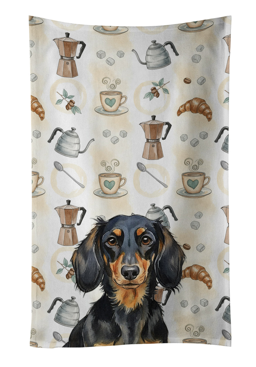 Caroline's Treasures Longhaired Black and Tan Dachshund Coffee Bar Kitchen Towel