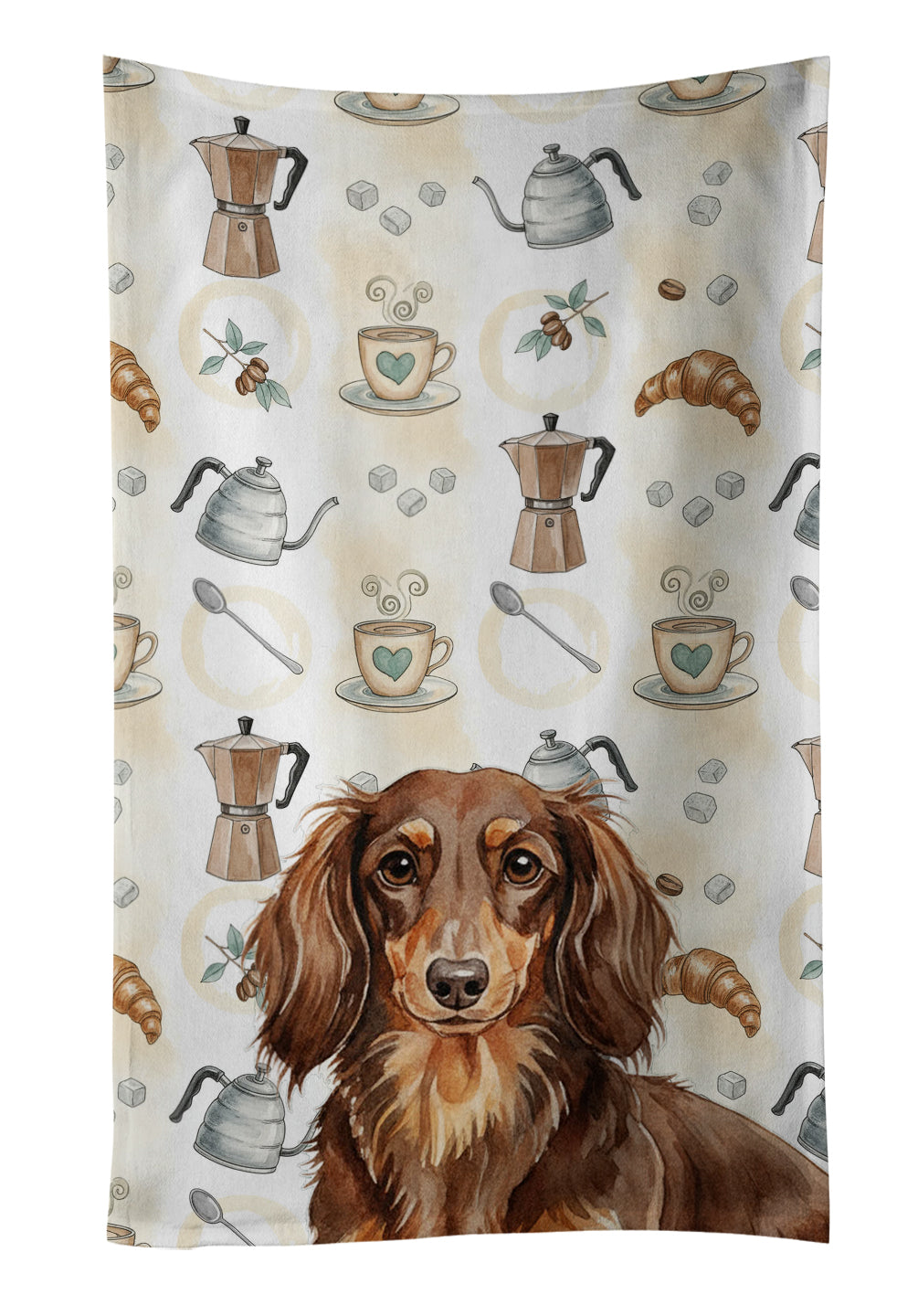 Caroline's Treasures Longhaired Chocolate and Tan Dachshund Coffee Bar Kitchen Towel