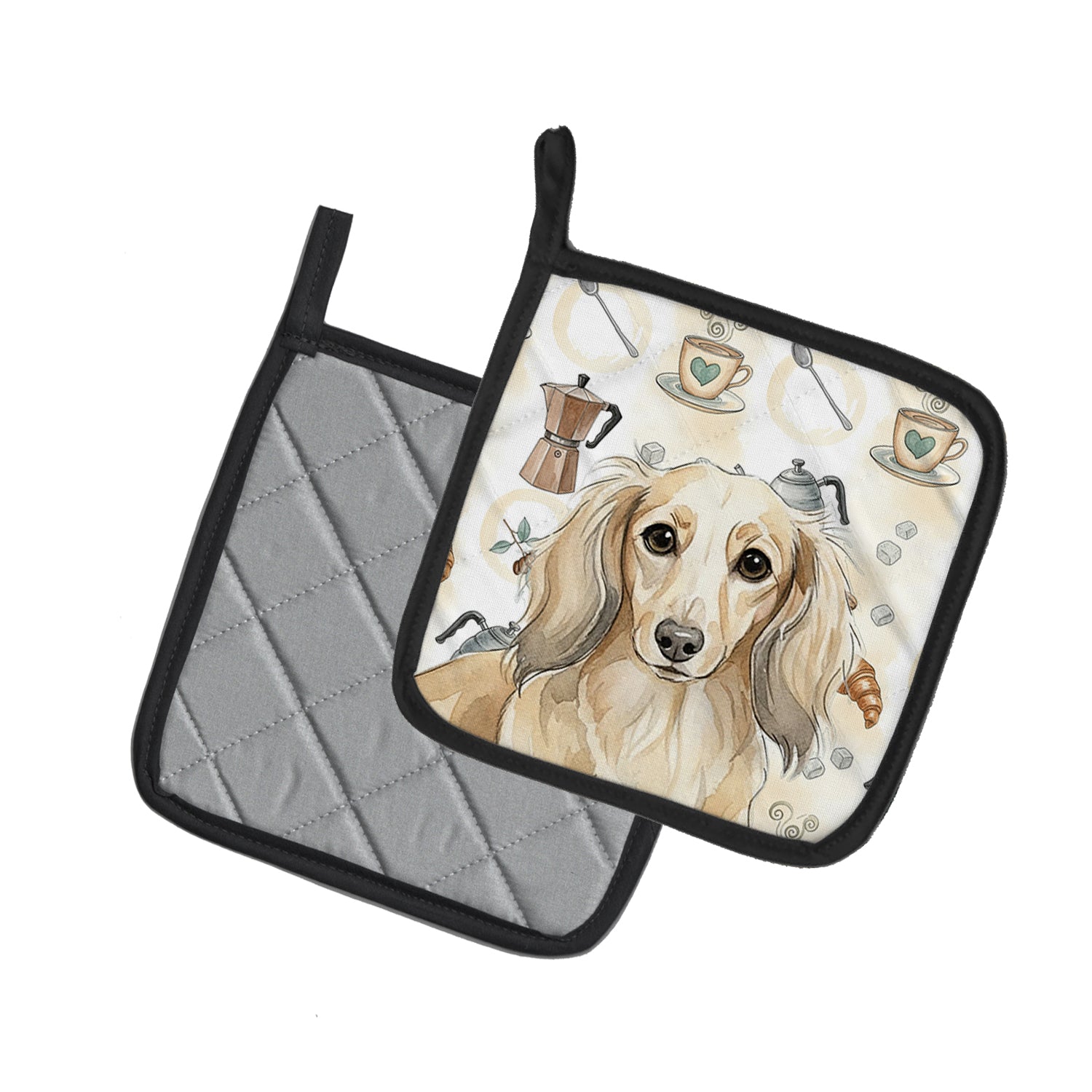 Caroline's Treasures Longhaired Cream Dachshund Coffee Bar Pair of Pot Holders