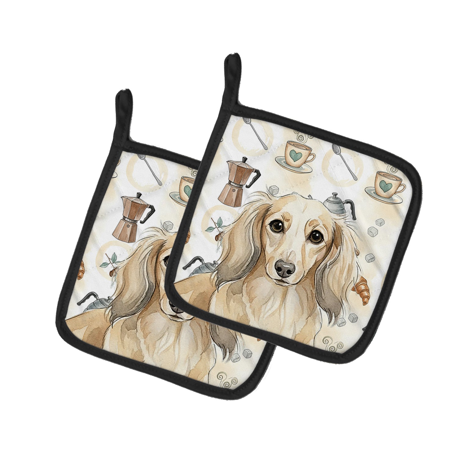 Caroline's Treasures Longhaired Cream Dachshund Coffee Bar Pair of Pot Holders