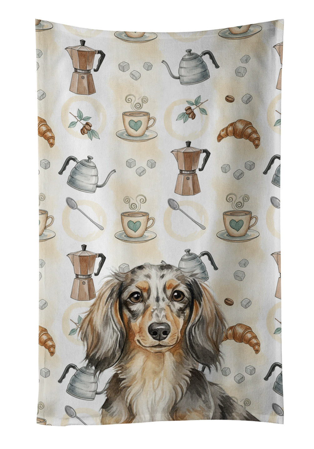 Caroline's Treasures Longhaired Dapple Dachshund Coffee Bar Kitchen Towel
