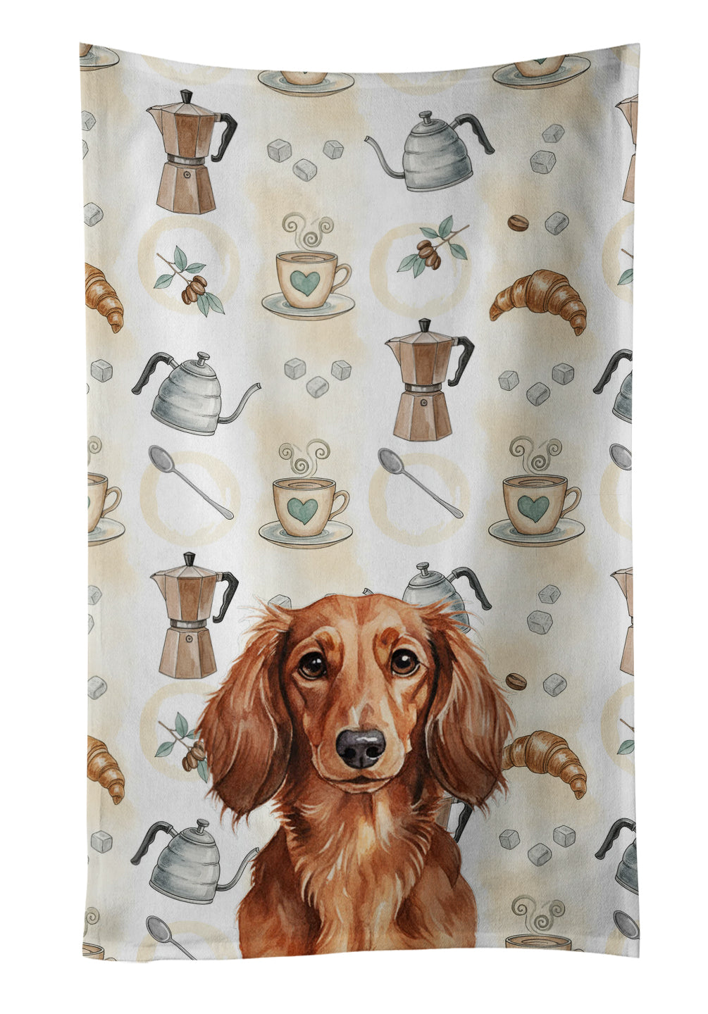 Caroline's Treasures Longhaired Red Dachshund Coffee Bar Kitchen Towel