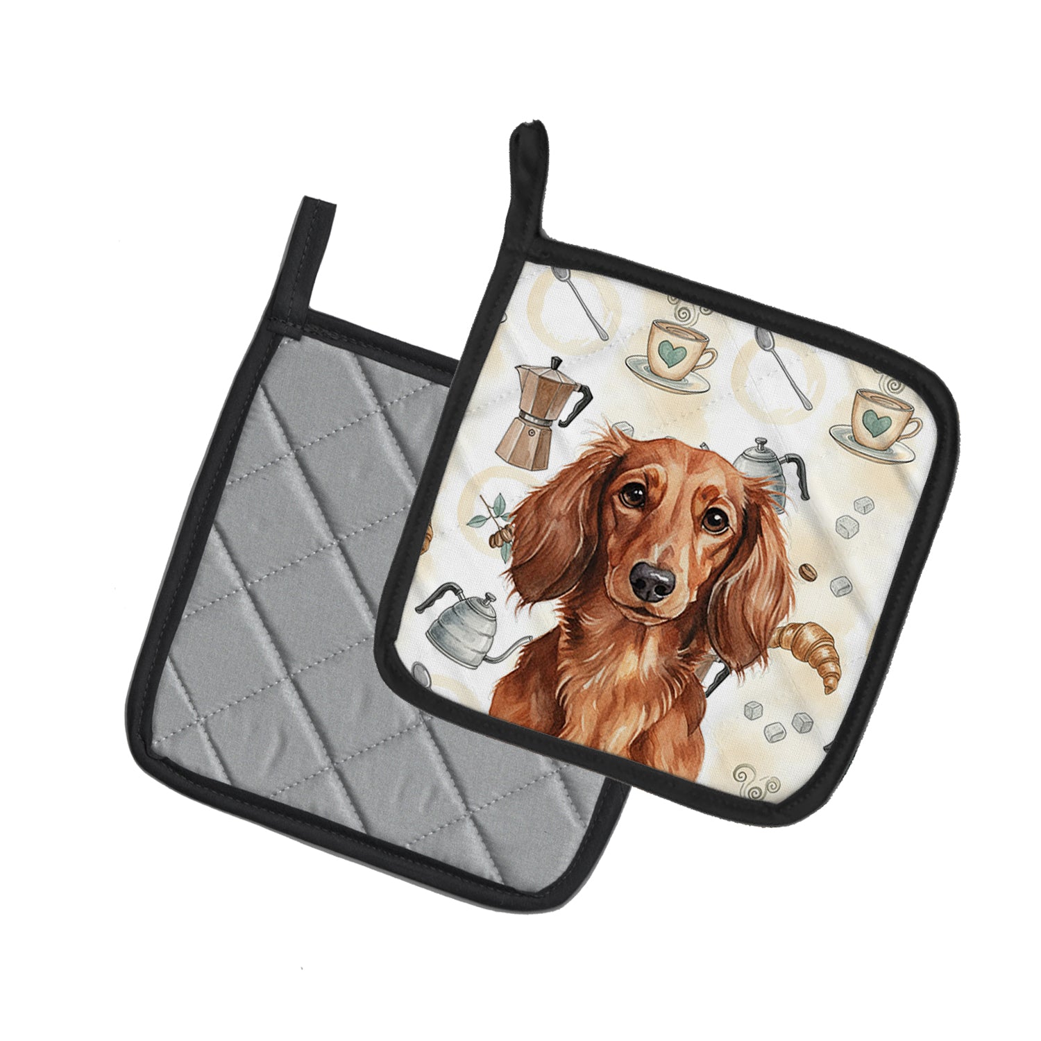 Caroline's Treasures Longhaired Red Dachshund Coffee Bar Pair of Pot Holders