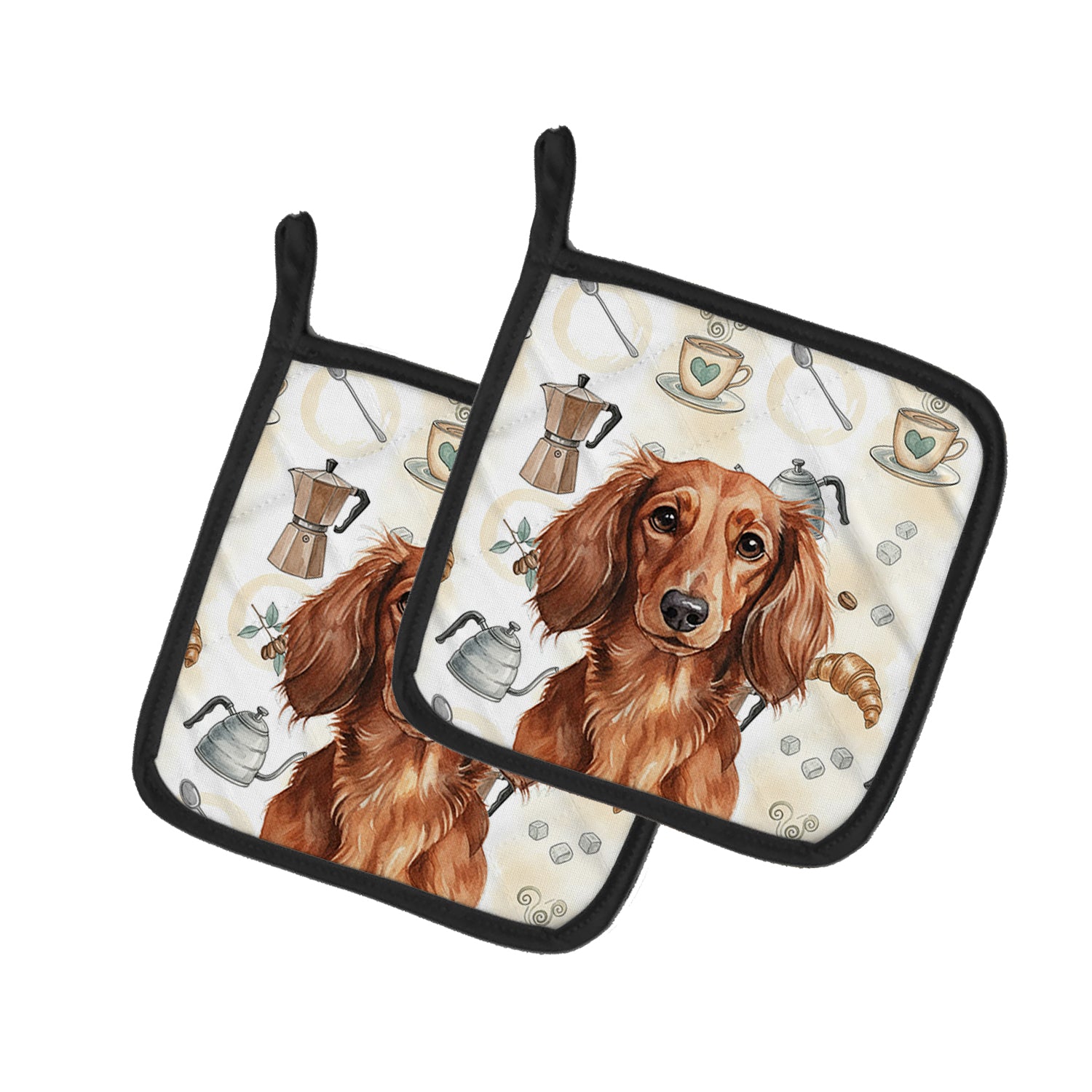 Caroline's Treasures Longhaired Red Dachshund Coffee Bar Pair of Pot Holders