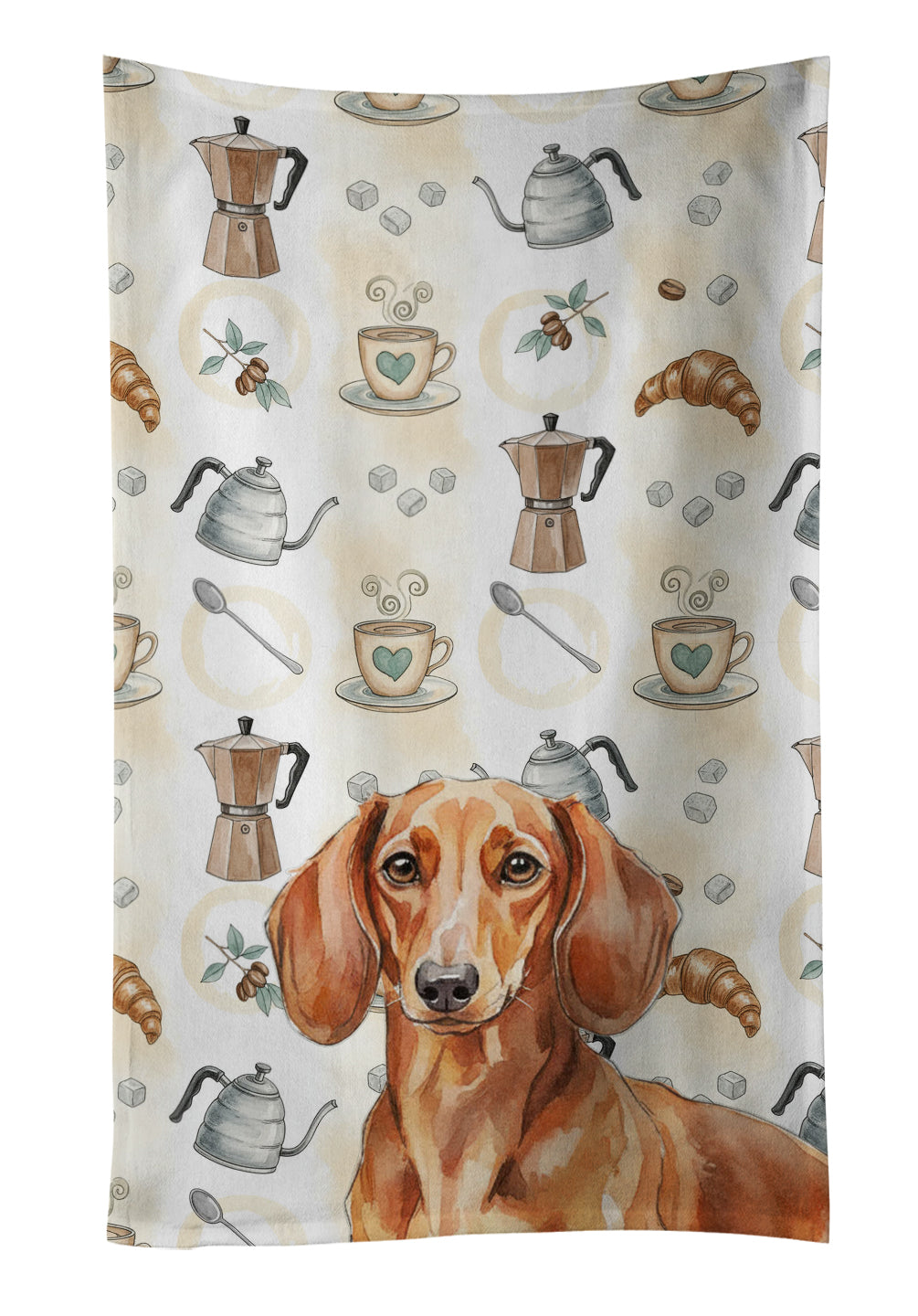 Caroline's Treasures Red Brown Dachshund Coffee Bar Kitchen Towel