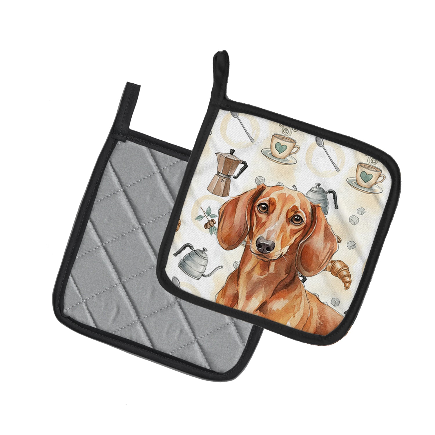 Caroline's Treasures Red Brown Dachshund Coffee Bar Pair of Pot Holders
