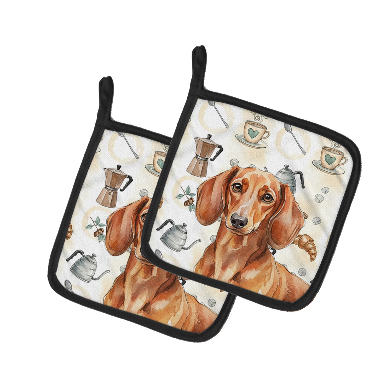 Caroline's Treasures Red Brown Dachshund Coffee Bar Pair of Pot Holders