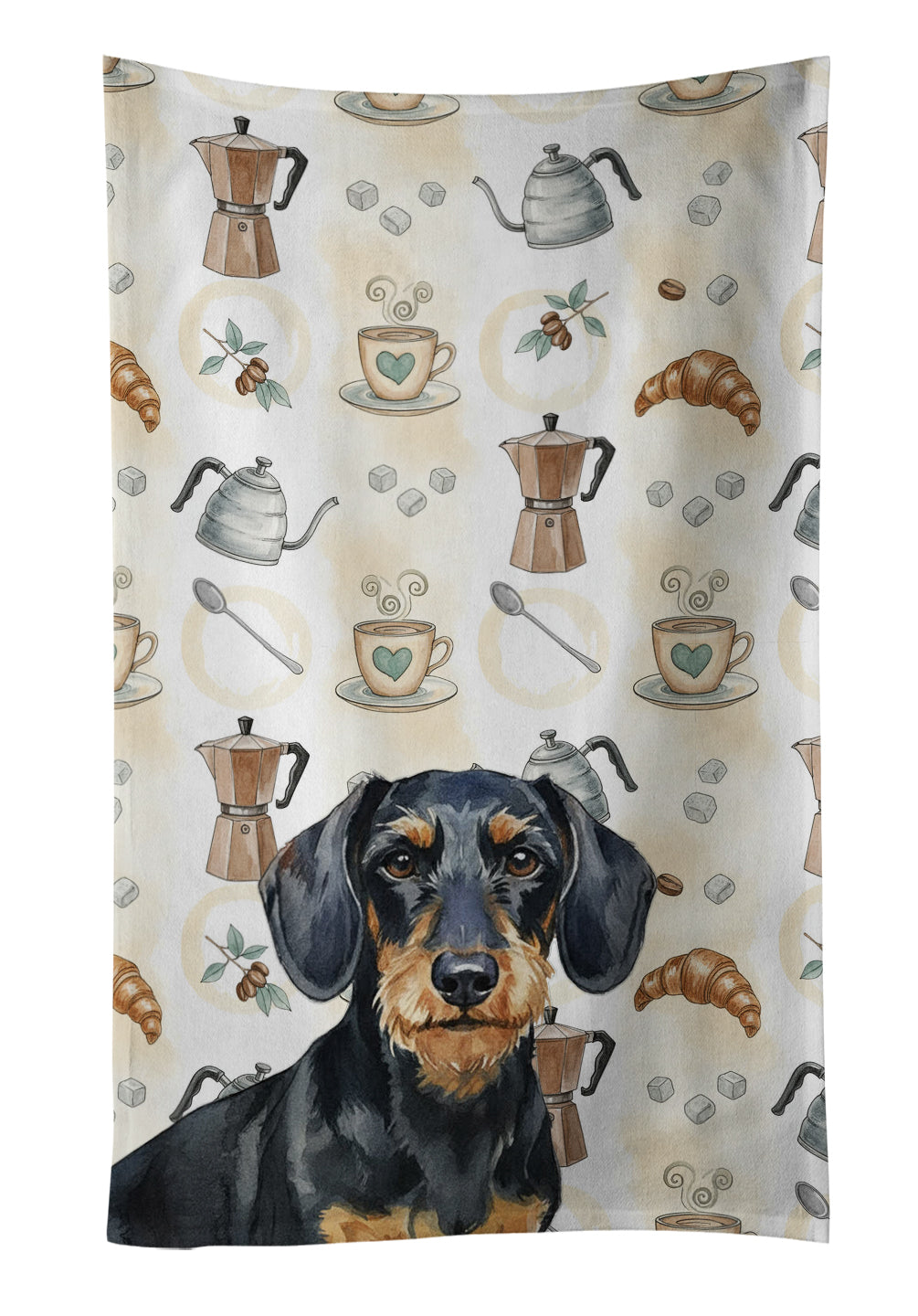 Caroline's Treasures Wirehaired Black and Tan Dachshund Coffee Bar Kitchen Towel