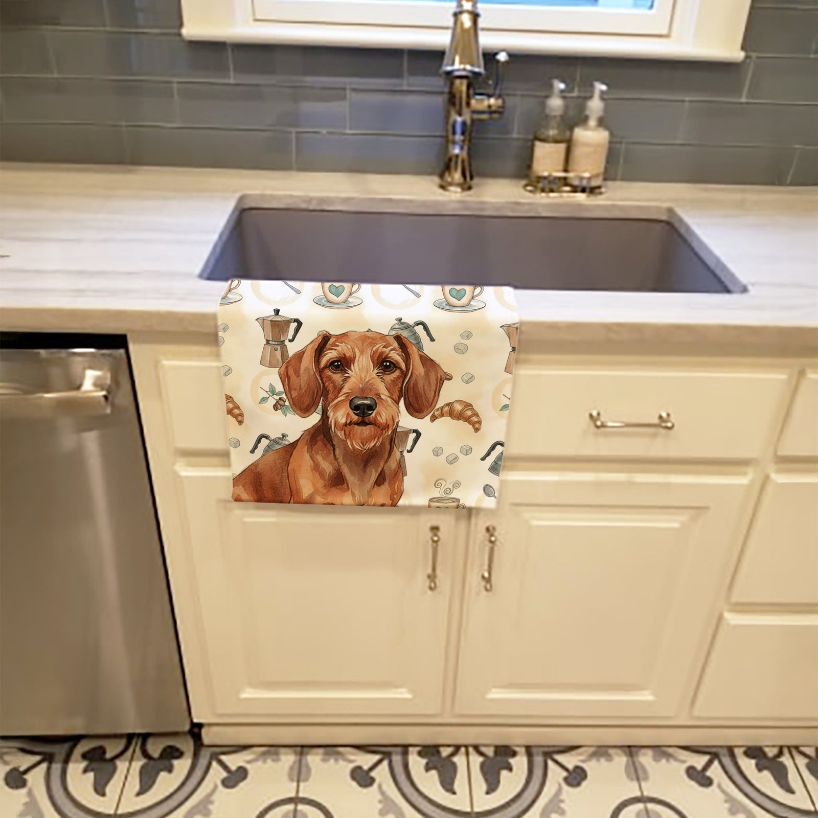 Caroline's Treasures Wirehaired Red Dachshund Coffee Bar Kitchen Towel